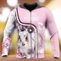 Preview: 3D-Print Unisex Sweatjacke Trainingsjacke Hoody "Love Horses pink "